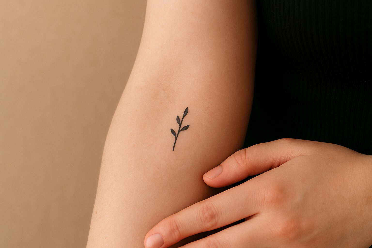 Minimalist hand-poke tattoo design on forearm